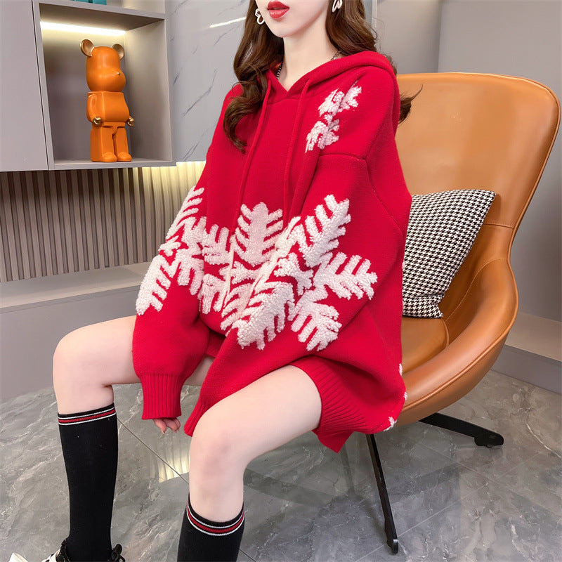 Merry Christmas Winter Knitted Hoodies Sweaters-Shirts & Tops-Red-One Size-Free Shipping Leatheretro