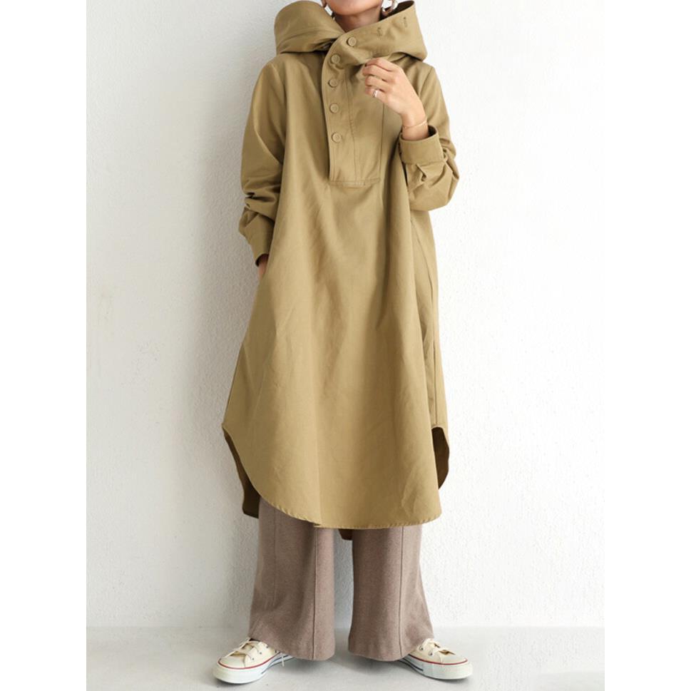 Casual Long Sleeves Hoodies Wind Break Overcoats-Outerwear-Khaki-S-Free Shipping Leatheretro