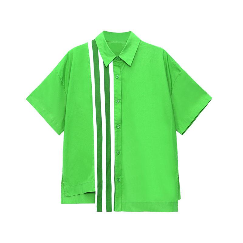 Fashion Personal Striped Shirts&skirts Two Pieces Sets-Two Pieces Suits-Green-Top-One Size-Free Shipping Leatheretro