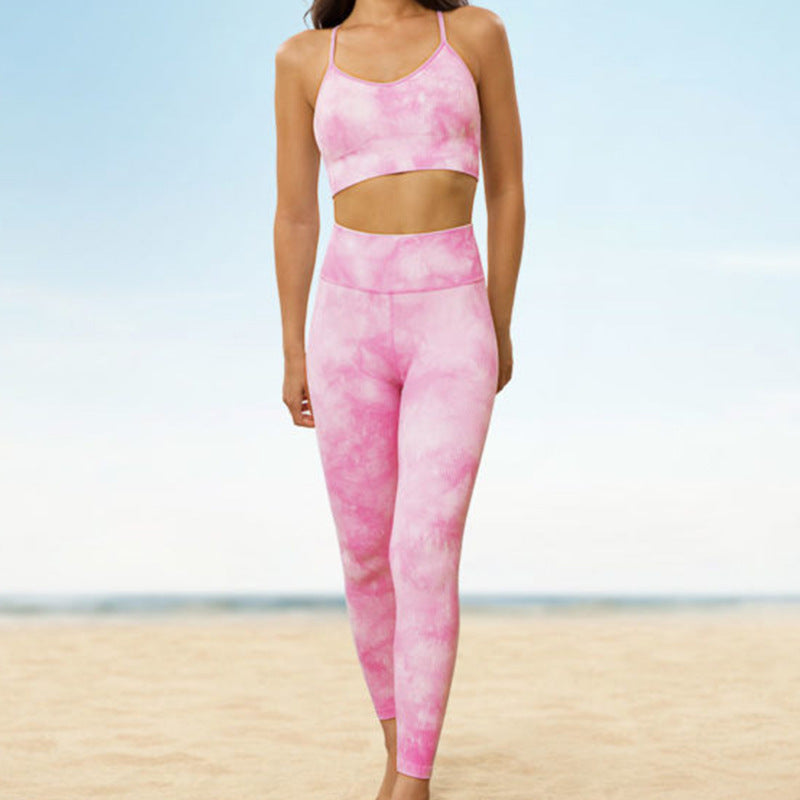 Sexy Fast Drying Dyed Yoga Sets for Women-Activewear-Pink-1-S-Free Shipping Leatheretro