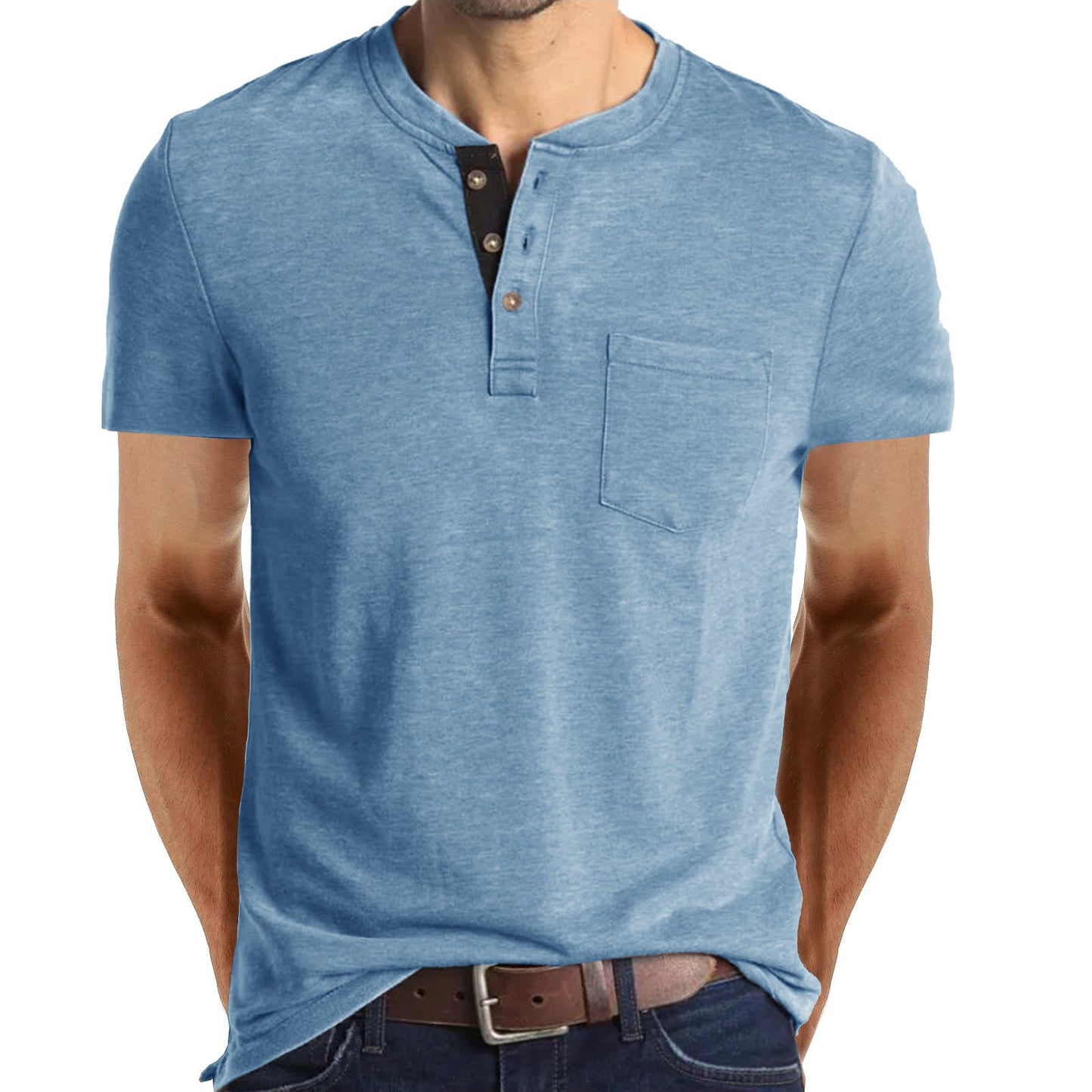 Casual Summer Short Sleeves Men T Shirts-Shirts-Light Blue-S-Free Shipping Leatheretro