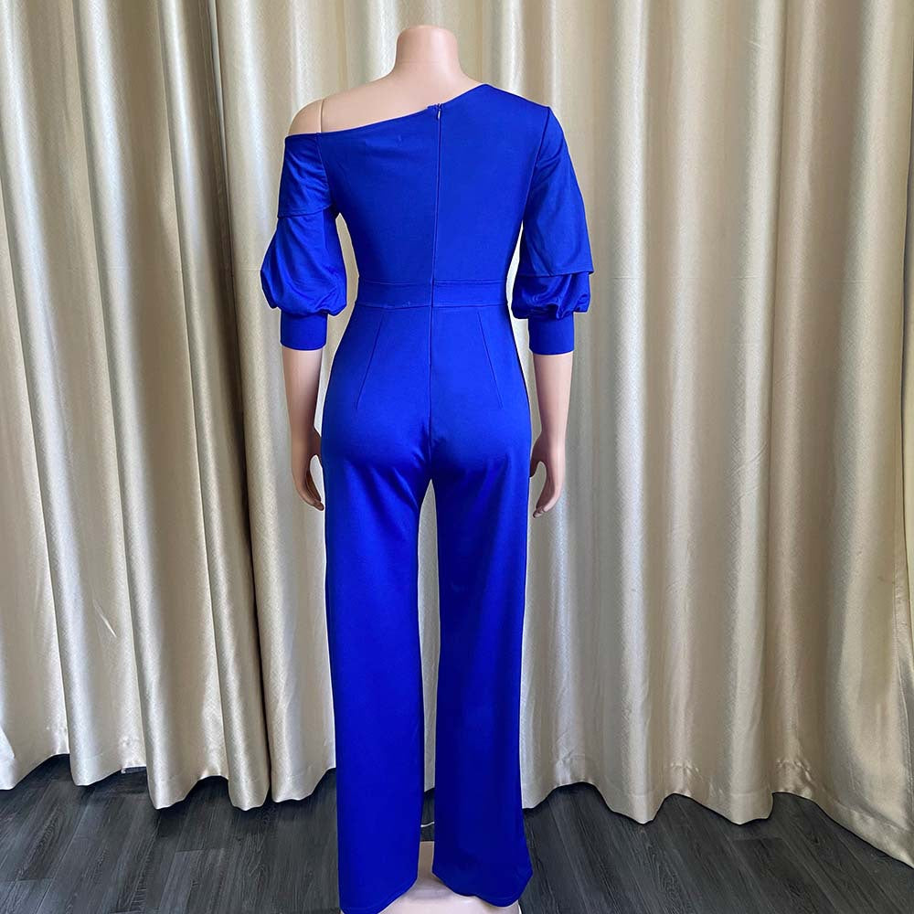 Sexy One Shoulder Long Sleeves Plus Sizes Jumpsuits-Suits-White-S-Free Shipping Leatheretro