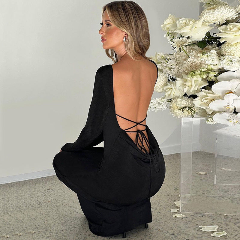 Sexy Backless Lace Up Long Sleeves Dresses-Dresses-White-S-Free Shipping Leatheretro
