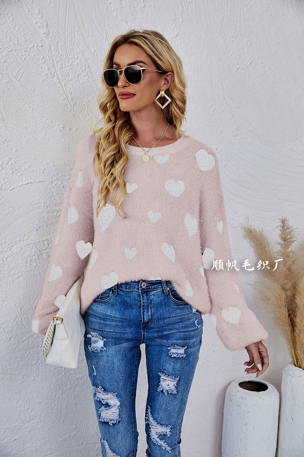 Casual Sweetheart Design Knitting Pullover Sweaters-Shirts & Tops-Pink-S-Free Shipping Leatheretro