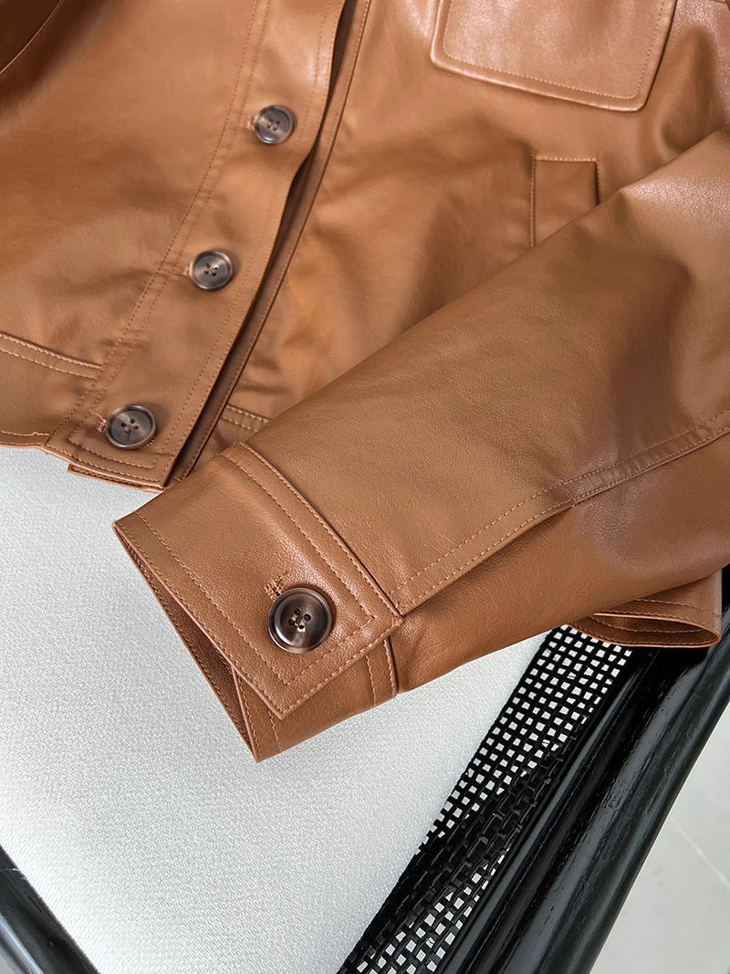 Classy PU Leather Motorcycle Jackets Coats-Coats & Jackets-Brown-M-Free Shipping Leatheretro