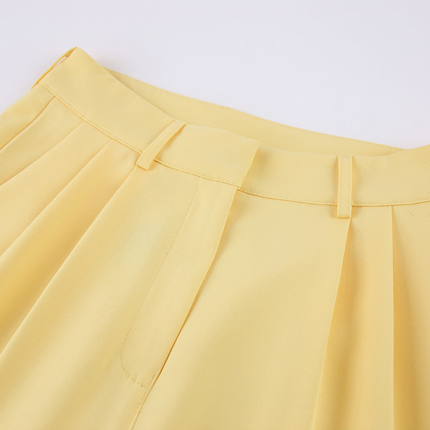 Casual High Waist Wide Legs Long Pants for Women-Pants-Yellow-S-Free Shipping Leatheretro