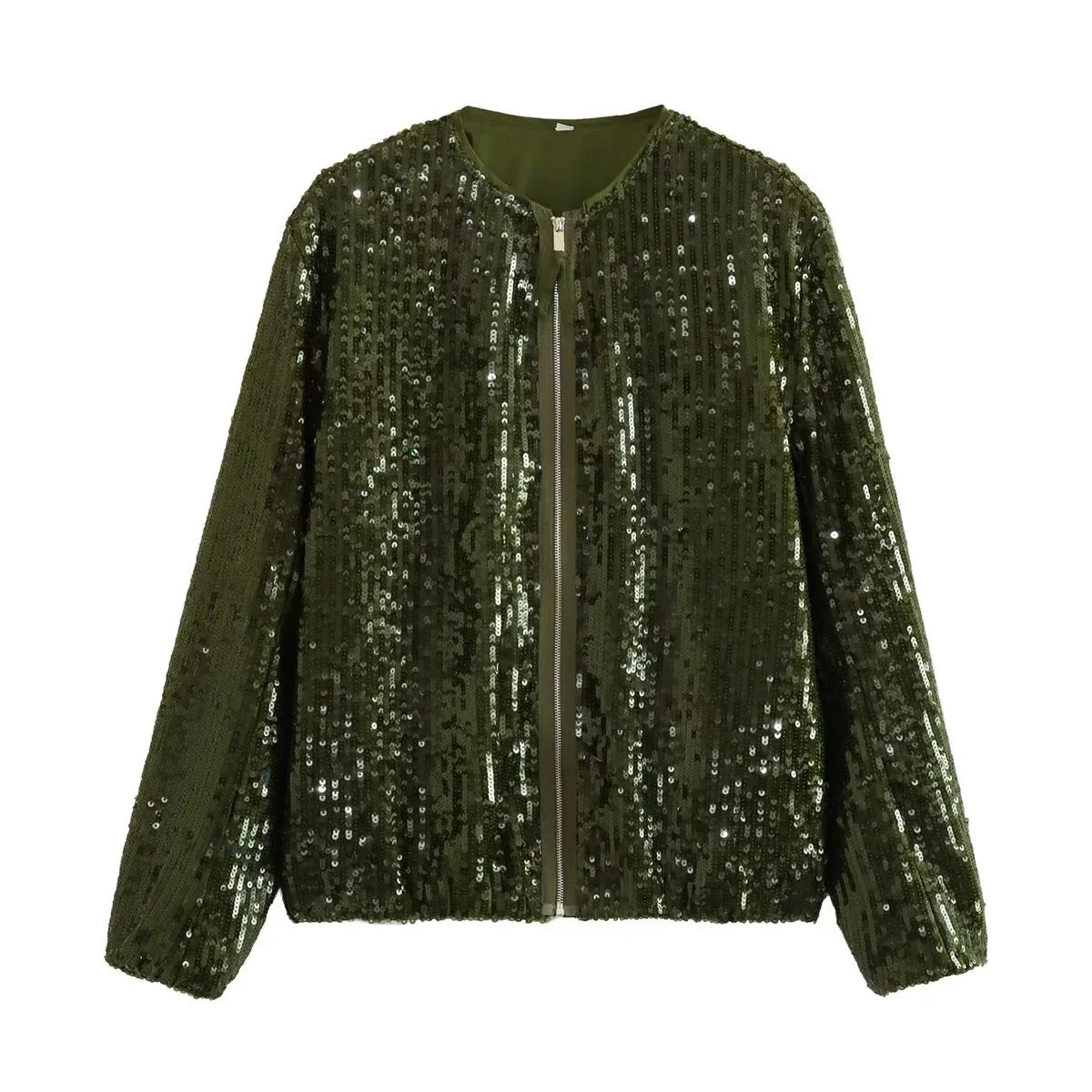Fashion Sequined Round Neck Top Coats-Shirts & Tops-Army Green-S-Free Shipping Leatheretro