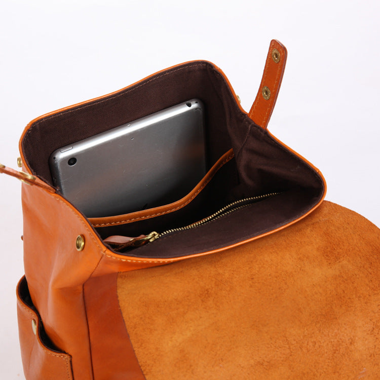 Handmade Vege Tanned Leather Traveling Backpack 6208-Backpacks-Black-Free Shipping Leatheretro
