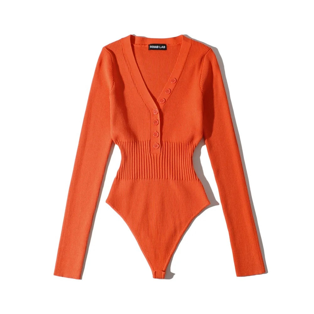 Women Slim Waist Long Sleeves Knitting Basic Romper Shirts-Shirts & Tops-Orange-One Size-Free Shipping Leatheretro