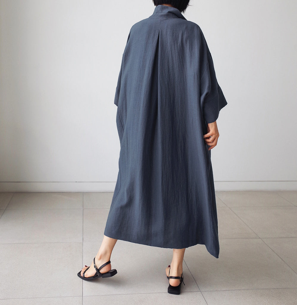 Vintage Linen Plus Sizes Batwing Long Cozy Shirts Dresses-Dresses-Black-S-Free Shipping Leatheretro