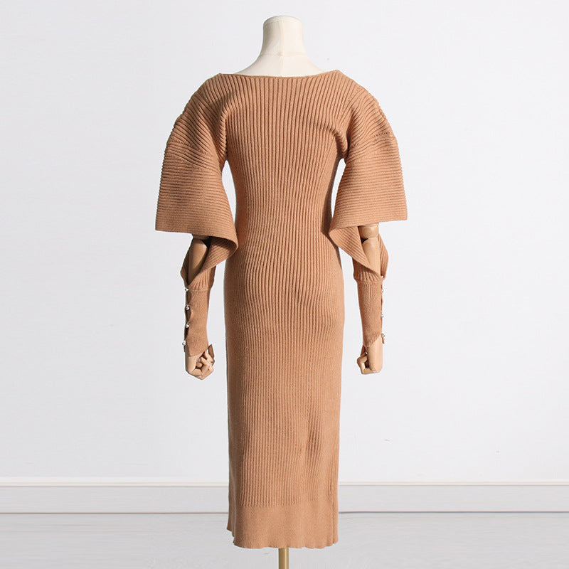 Fashion Designed Midi Length Knitted Dresses-Dresses-Dark Gray-One Size-Free Shipping Leatheretro
