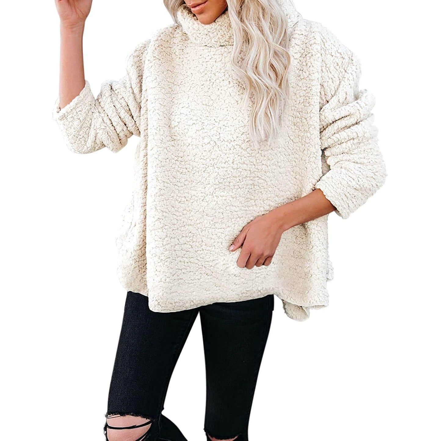 Women Warm Turtleneck Woolen Plus Sizes Winter Sweaters-Ivory-S-Free Shipping Leatheretro