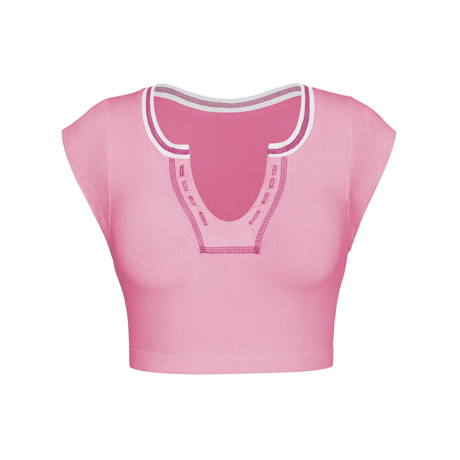 Sexy Designed Midriff Baring Knitted T Shirts-Shirts & Tops-Pink-XS-Free Shipping Leatheretro