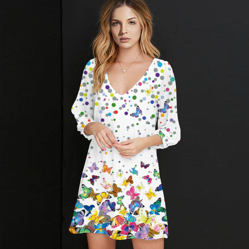 Summer Chiffon V Neck Butterfly Design Casual Dresses-Dresses-8130-1-S-Free Shipping Leatheretro