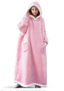 Winter Fleece Warm Long Hoodies Blanket-Sleepwear & Loungewear-Pink-120cm-Free Shipping Leatheretro