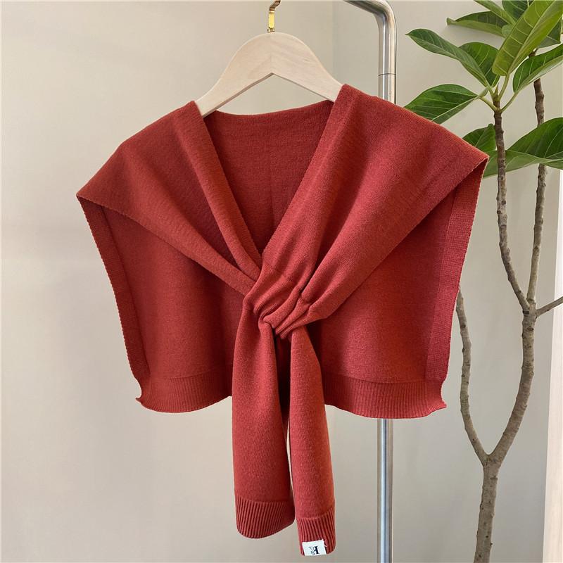 Fashion Women Cross Knitting Cape-Shirts & Tops-Brown-45*90cm-Free Shipping Leatheretro