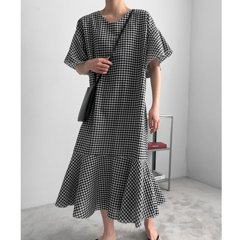 Vintage Summer Plaid Women Long Dresses-Dresses-Red-S-Free Shipping Leatheretro