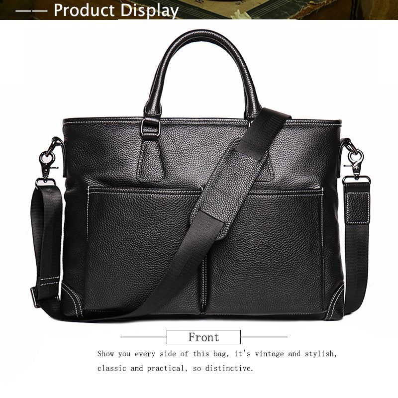 Black Cowhide Leather Business Computer Bags with Large Capacity 30242-Leateher Briefcase-Black-Free Shipping Leatheretro
