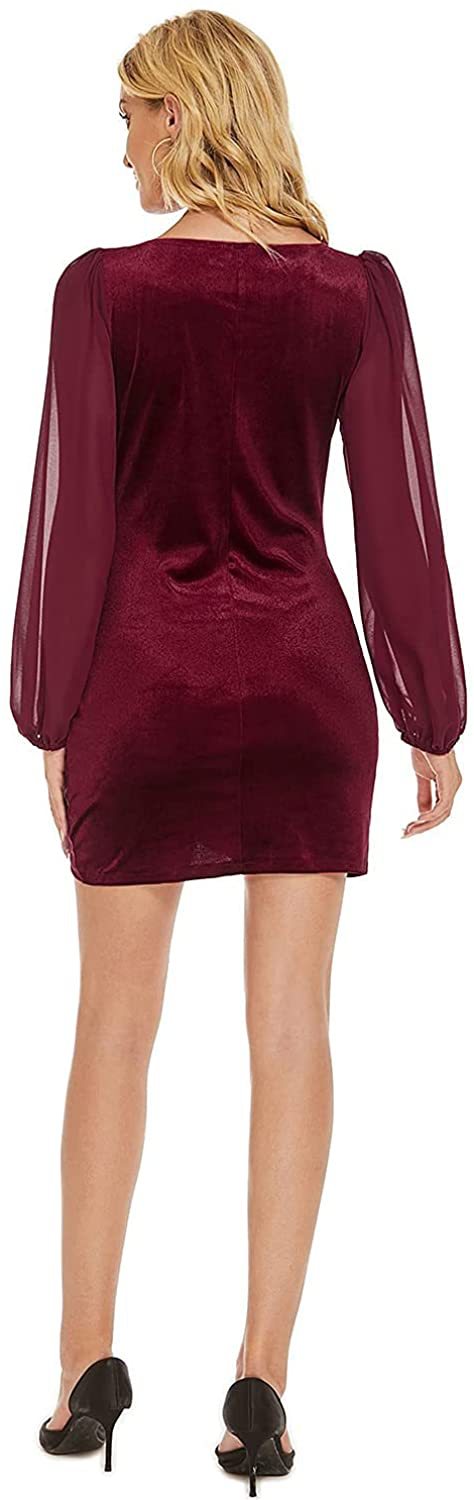 Sexy V Neck Long Sleeves Party Dresses-Dresses-Wine Red-S-Free Shipping Leatheretro