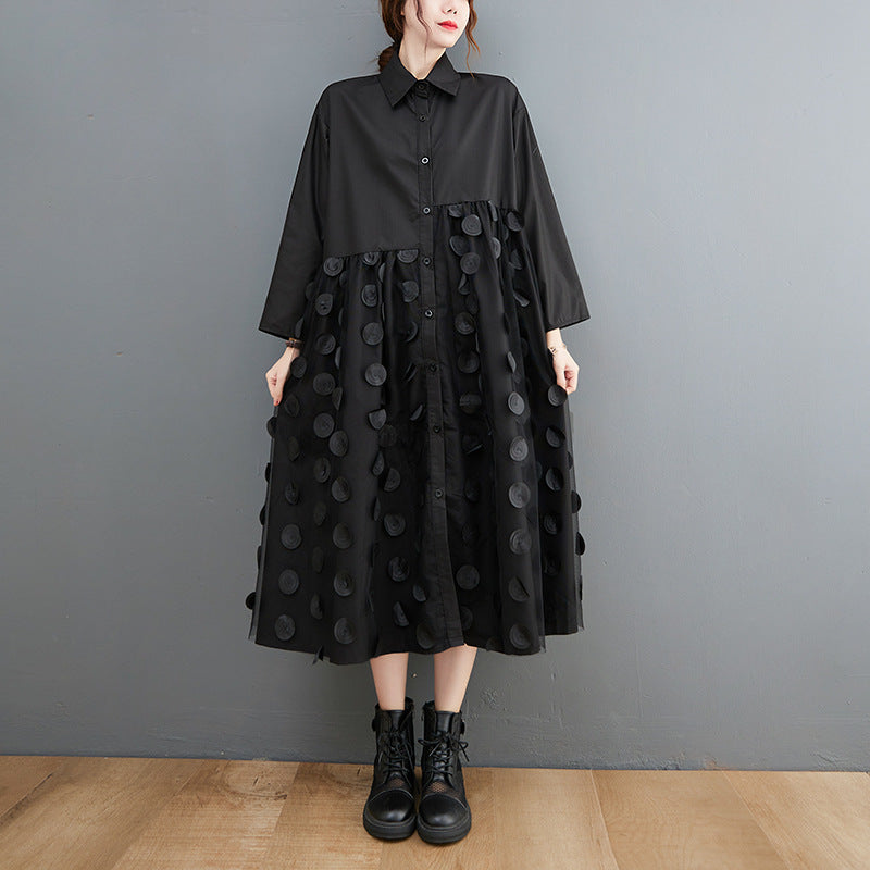 Black Plus Sizes Long Shirt Dresses-Dresses-Black-One Size-Free Shipping Leatheretro
