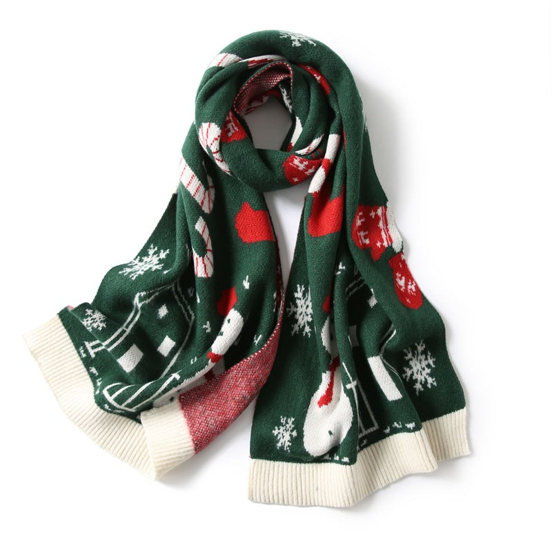 Warm Elk Design Knitted Scarves for Christmas-Scarves & Shawls-Snowman Green-38*175cm-Free Shipping Leatheretro