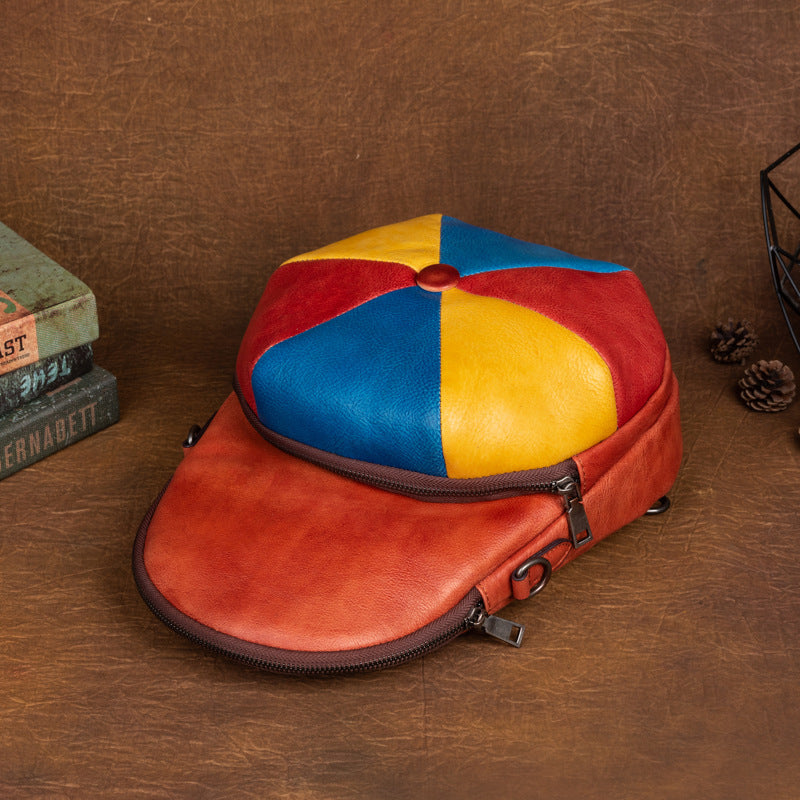 Vintage Hat Shape Leather Backpack for Women C316-Leather Backpack-Yellow-Free Shipping Leatheretro