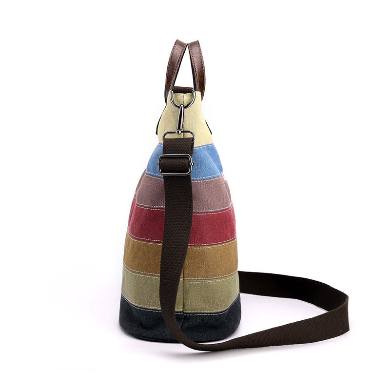 Rainbow Striped Design Canvas Tote Bags for Women 1660-Handbags-The same as picture-Free Shipping Leatheretro