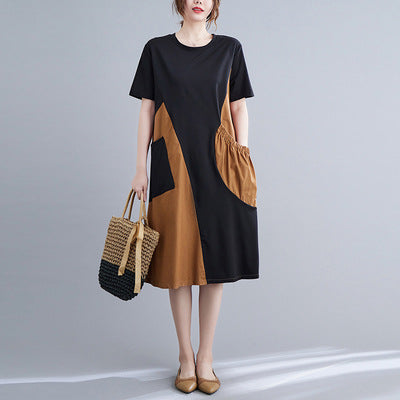 Vintage Short Sleeves Women Midi Dresses-Dresses-Khaki-One Size-Free Shipping Leatheretro