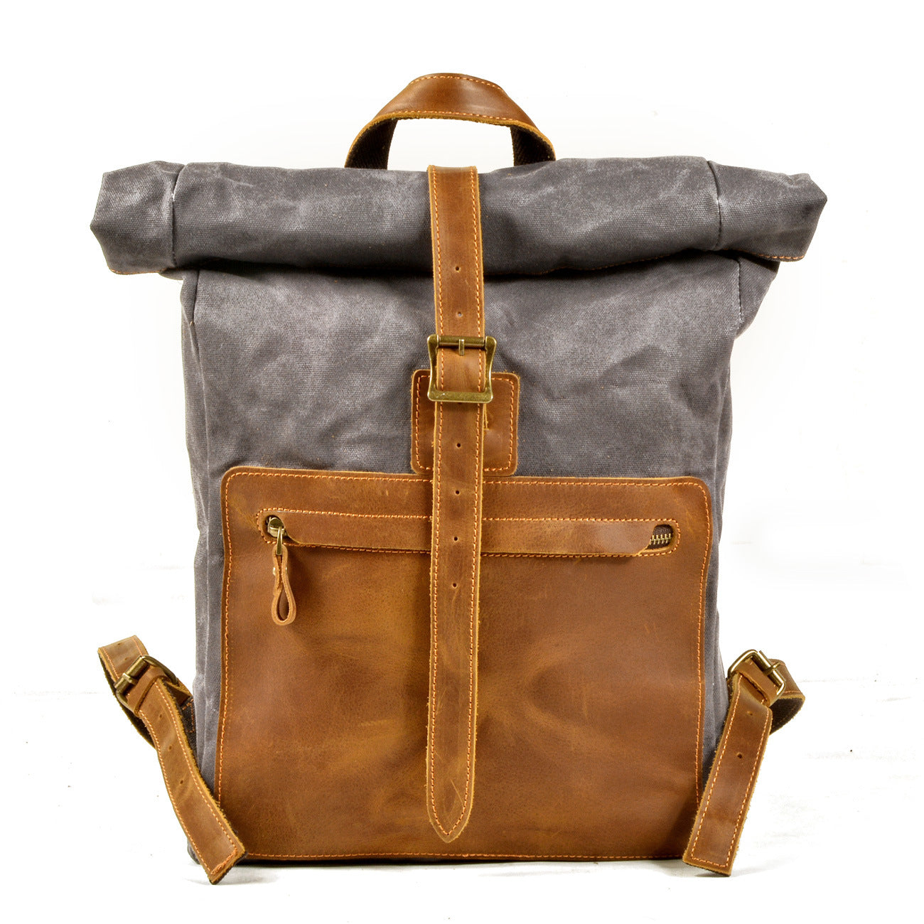 Vintage Leather Waxed Canvas Backpack-Gray-Free Shipping Leatheretro