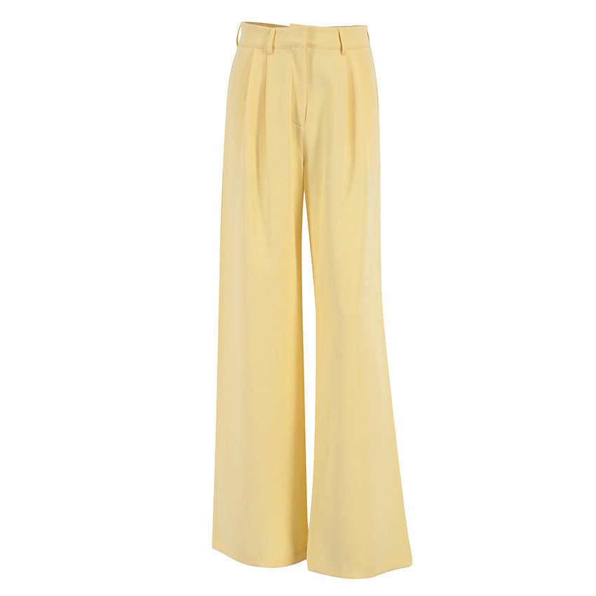 Casual High Waist Wide Legs Long Pants for Women-Pants-Yellow-S-Free Shipping Leatheretro