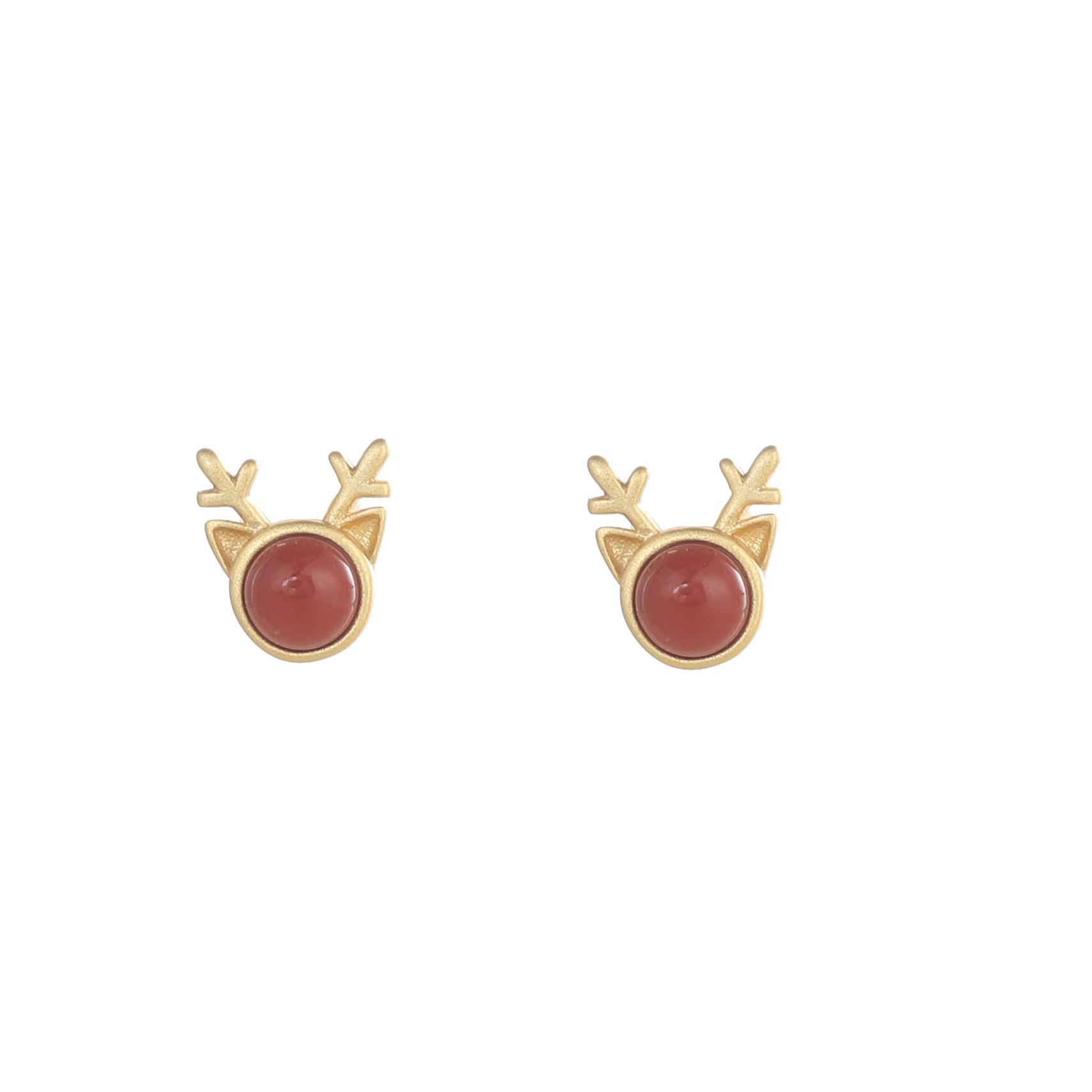 Lovery Deer Design Golden Plated Earring Stud-Earrings-Red-Free Shipping Leatheretro