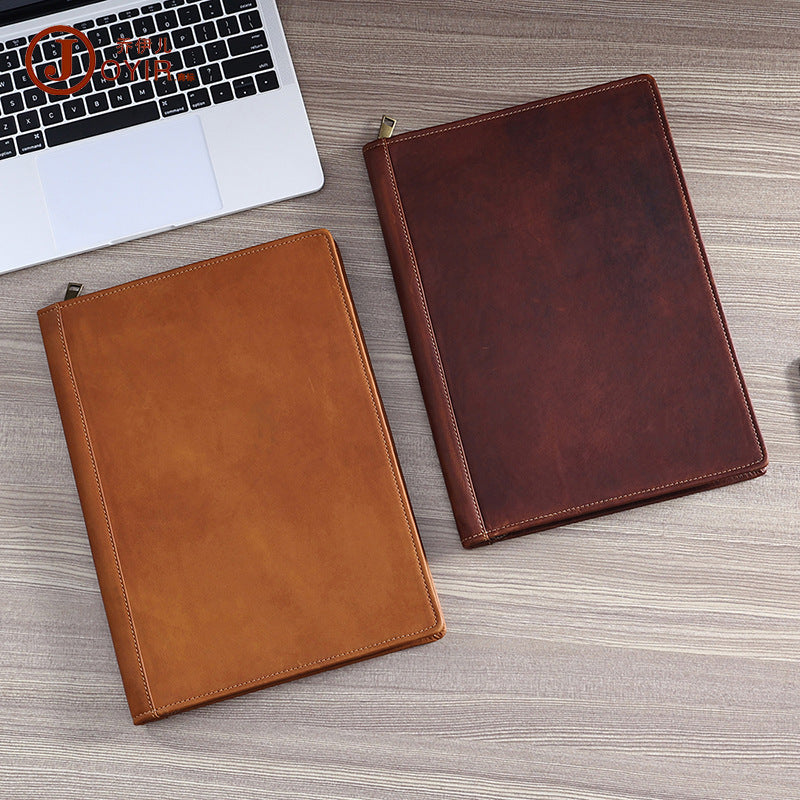 A4 Sized Business Leather Portfolio with Loose Leaf 2116-Leateher Portfolio-Brown- No Zipper-Free Shipping Leatheretro