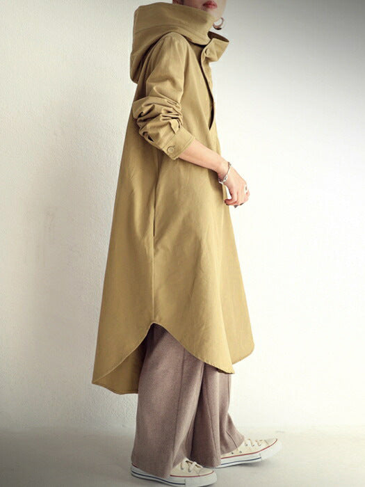 Casual Long Sleeves Hoodies Wind Break Overcoats-Outerwear-Khaki-S-Free Shipping Leatheretro