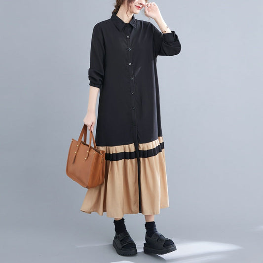 Plus Sizes Long Cozy Shirt Dresses for Women-Dresses-Black-One Size-Free Shipping Leatheretro