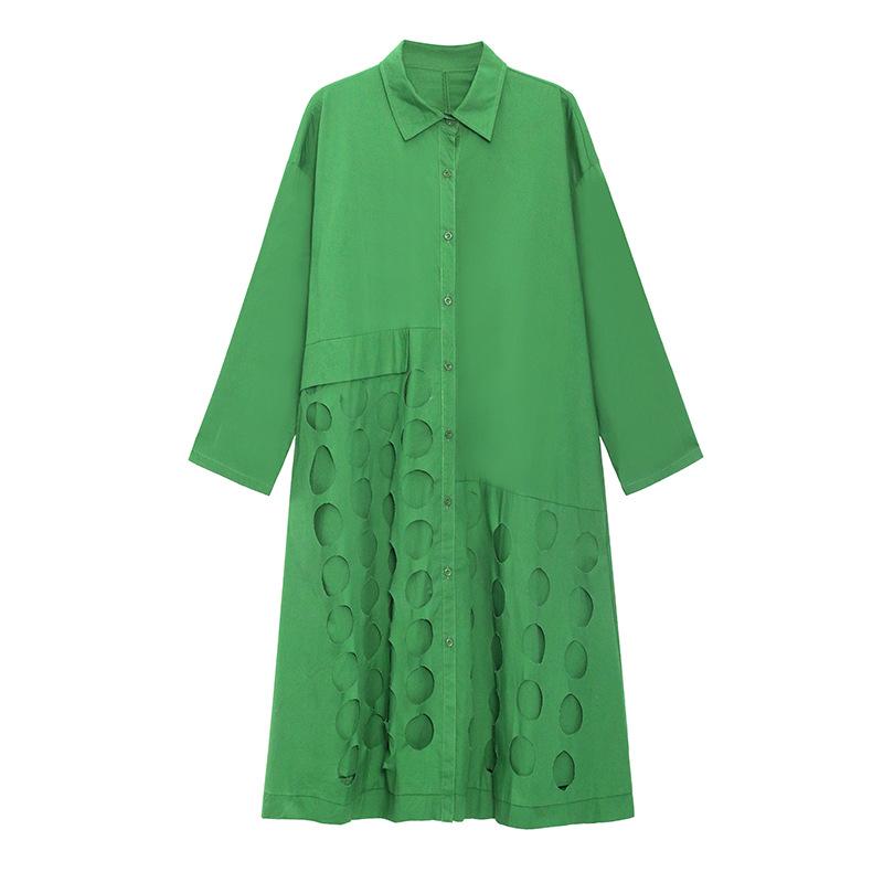 Women Long Sleeves Loose Hollow Out Long Dresses-Cozy Dresses-Green-One Size-Free Shipping Leatheretro