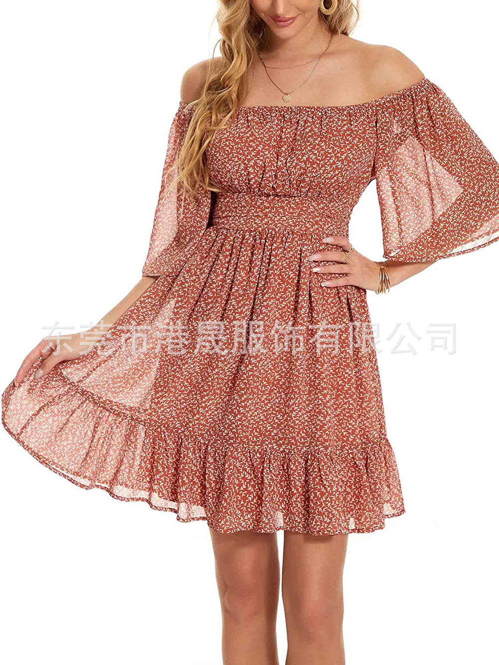 Summer Chiffon Women Daily Dresses-Dresses-Orange Flower-S-Free Shipping Leatheretro