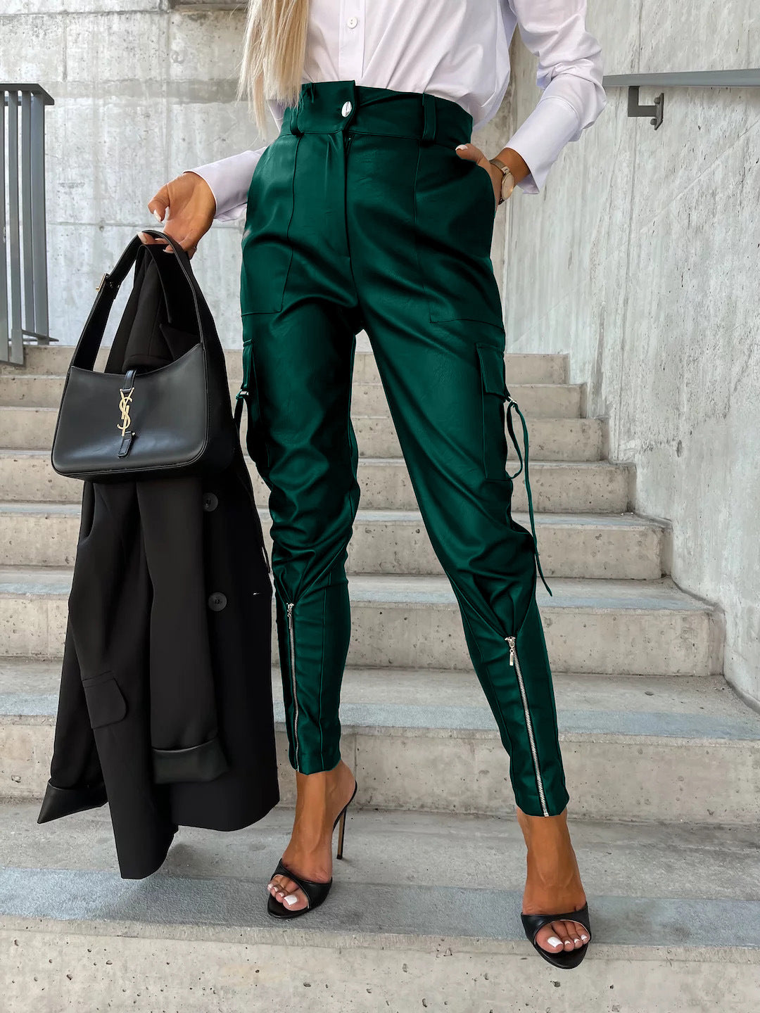 Fashion Slim Waist Women Pants with Pocket-Pants-Black-S-Free Shipping Leatheretro