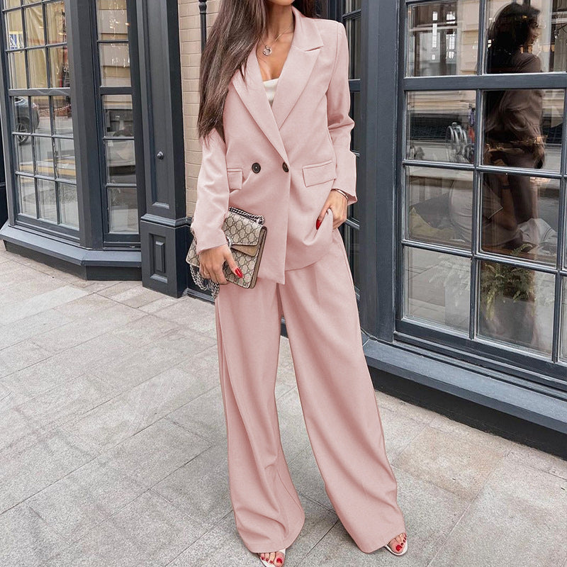 Fashion Long Sleeves Blazers and Pants for Women-Suits-Pink-S-Free Shipping Leatheretro