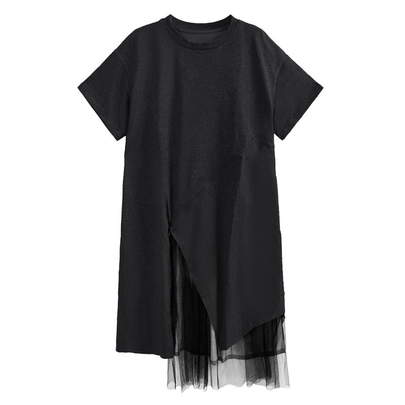 Designed Zipper Summer Short Sleeves T Shirts-Dresses-Black-One Size-Free Shipping Leatheretro