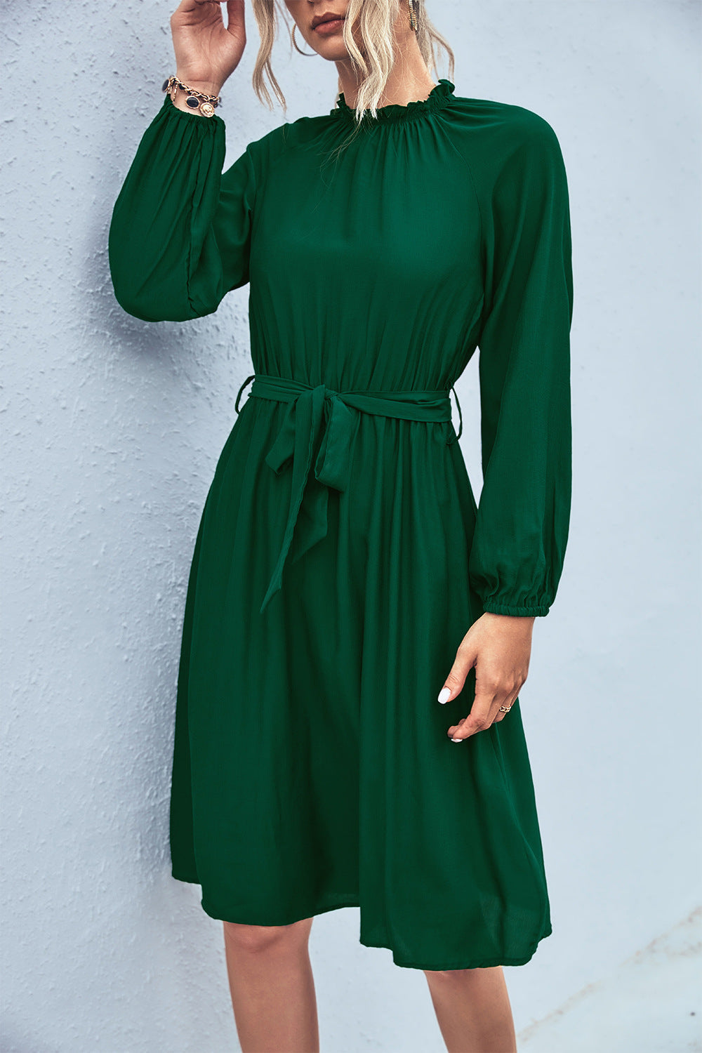 Elegant Long Sleeves Lace Up Women Dresses-Dresses-Green-S-Free Shipping Leatheretro