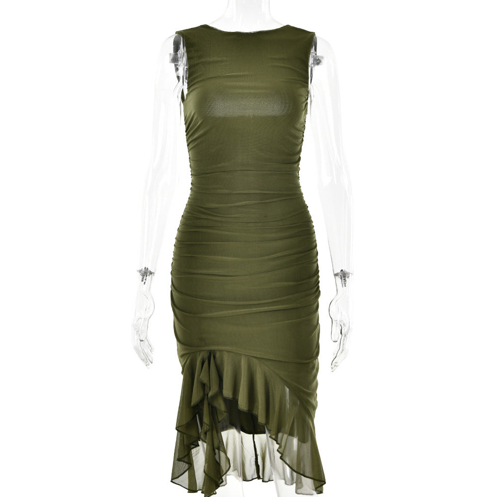 Sexy One Shoulder Summer Sleeves Sheath Dresses-Dresses-Army Green-XS-Free Shipping Leatheretro