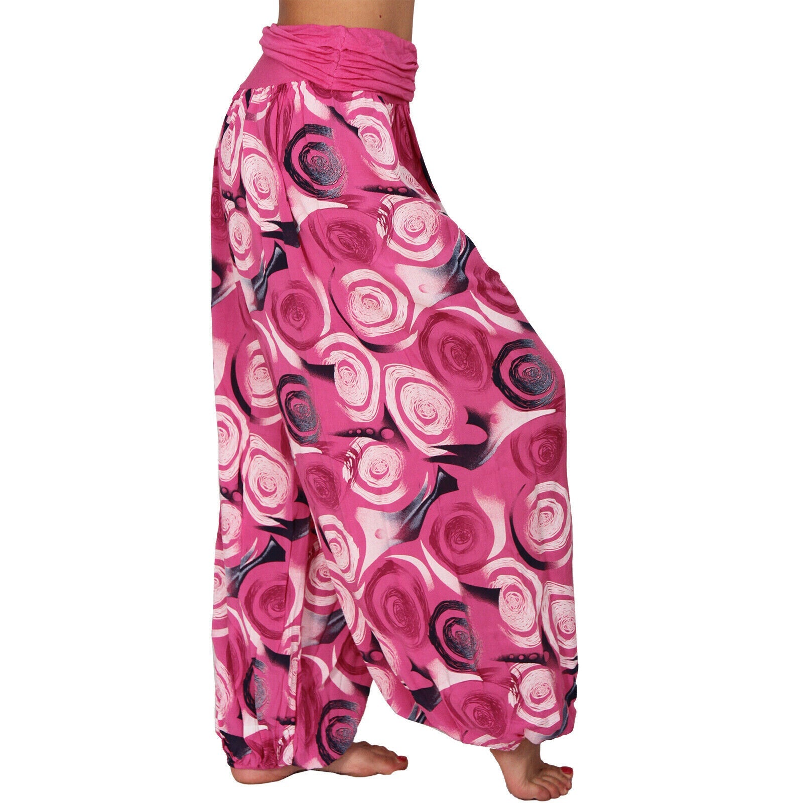 Casual Floral Print Women Harem Pants-Pants-Rose Red-S-Free Shipping Leatheretro