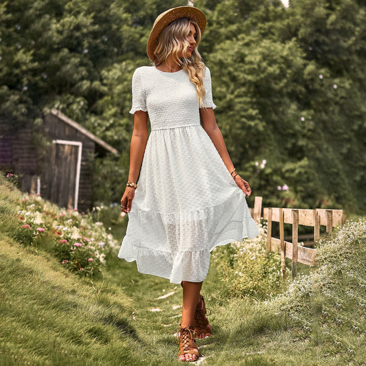 Elegant Short Sleeves Midi Dresses-Dresses-White-S-Free Shipping Leatheretro