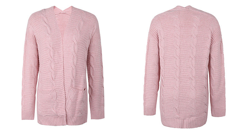 Fashion Twist Knitted Cardigan Coats-Shirts & Tops-Pink-S-Free Shipping Leatheretro