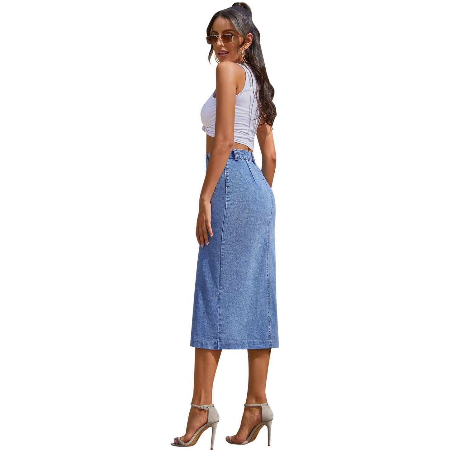 Sexy High Waist Slit Front Denim Skirts for Women-Skirts-A-XS-Free Shipping Leatheretro