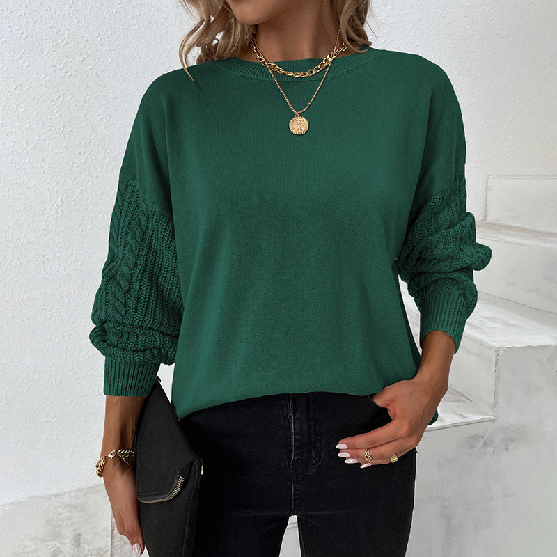 Fashion Round Neck Twist Knitted Pullover Sweaters-Shirts & Tops-Green-S-Free Shipping Leatheretro
