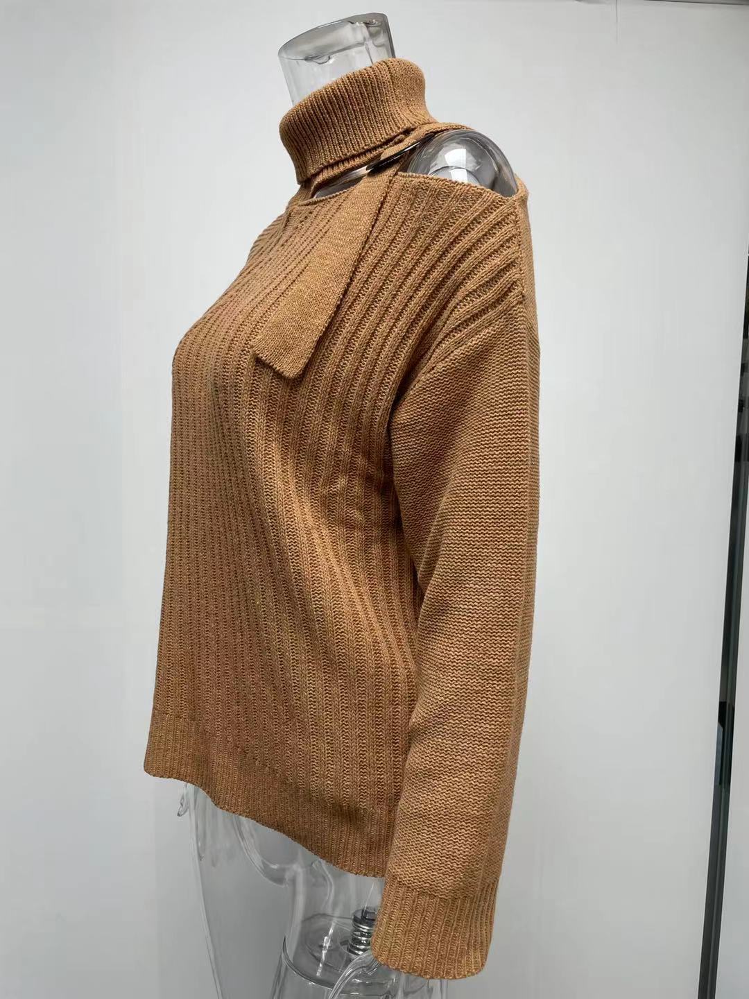 Casual Turtleneck Knitted Women Sweaters-Shirts & Tops-Khaki-S-Free Shipping Leatheretro