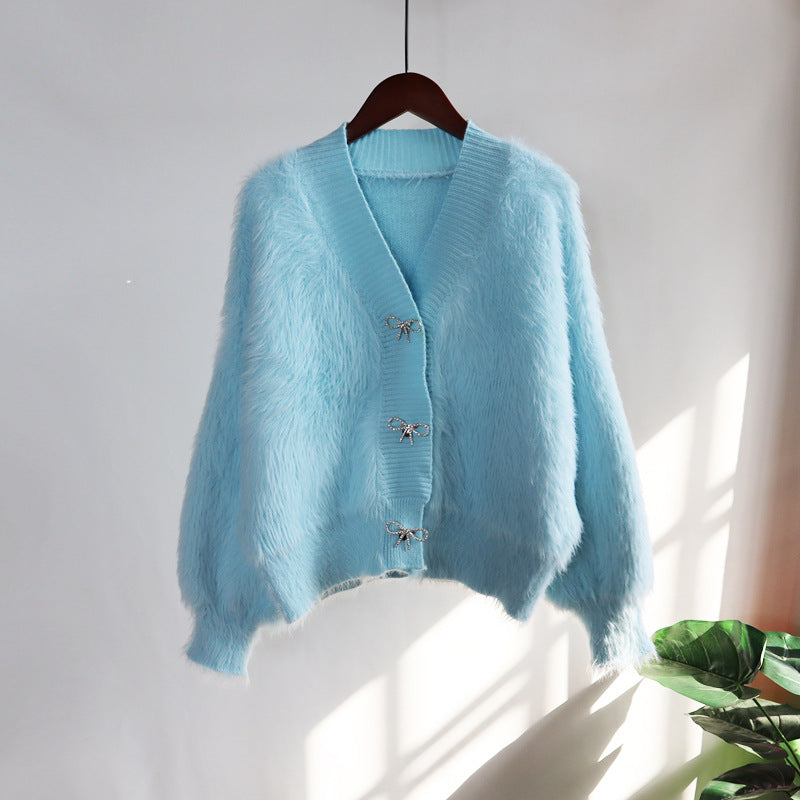 Warm Mink Wool Knitting Women Overcoat-Shirts & Tops-White-One Size-Free Shipping Leatheretro