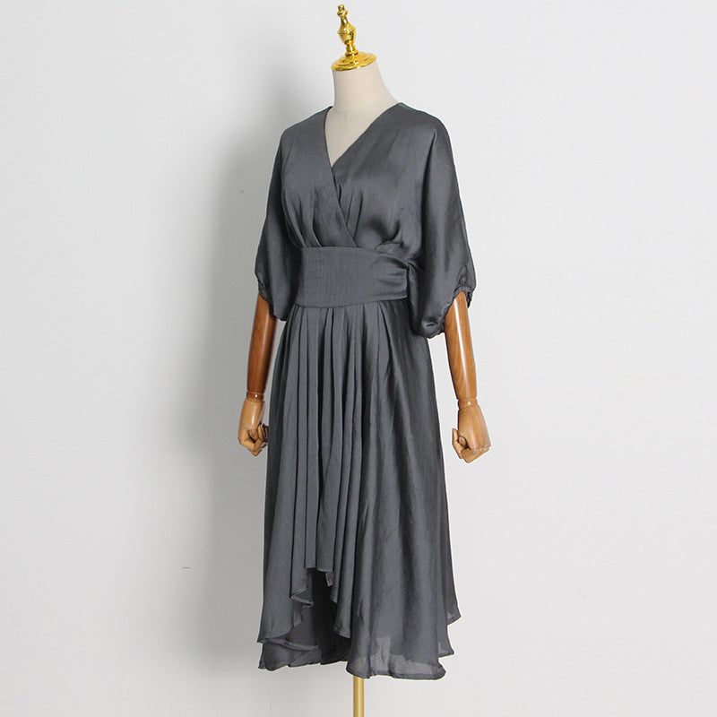 Elegant Lace Up Gray Long Dresses-Dresses-Gray-S-Free Shipping Leatheretro