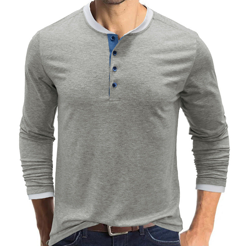 Leisure Fall Long Sleeves T Shirts for Men-Shirts & Tops-Light Gray-S-Free Shipping Leatheretro